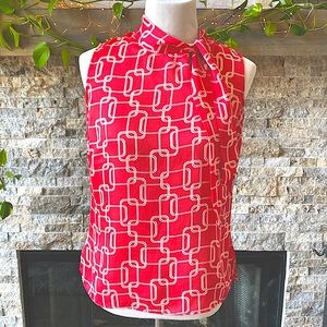 Geometric Pattern Red and White Blouse